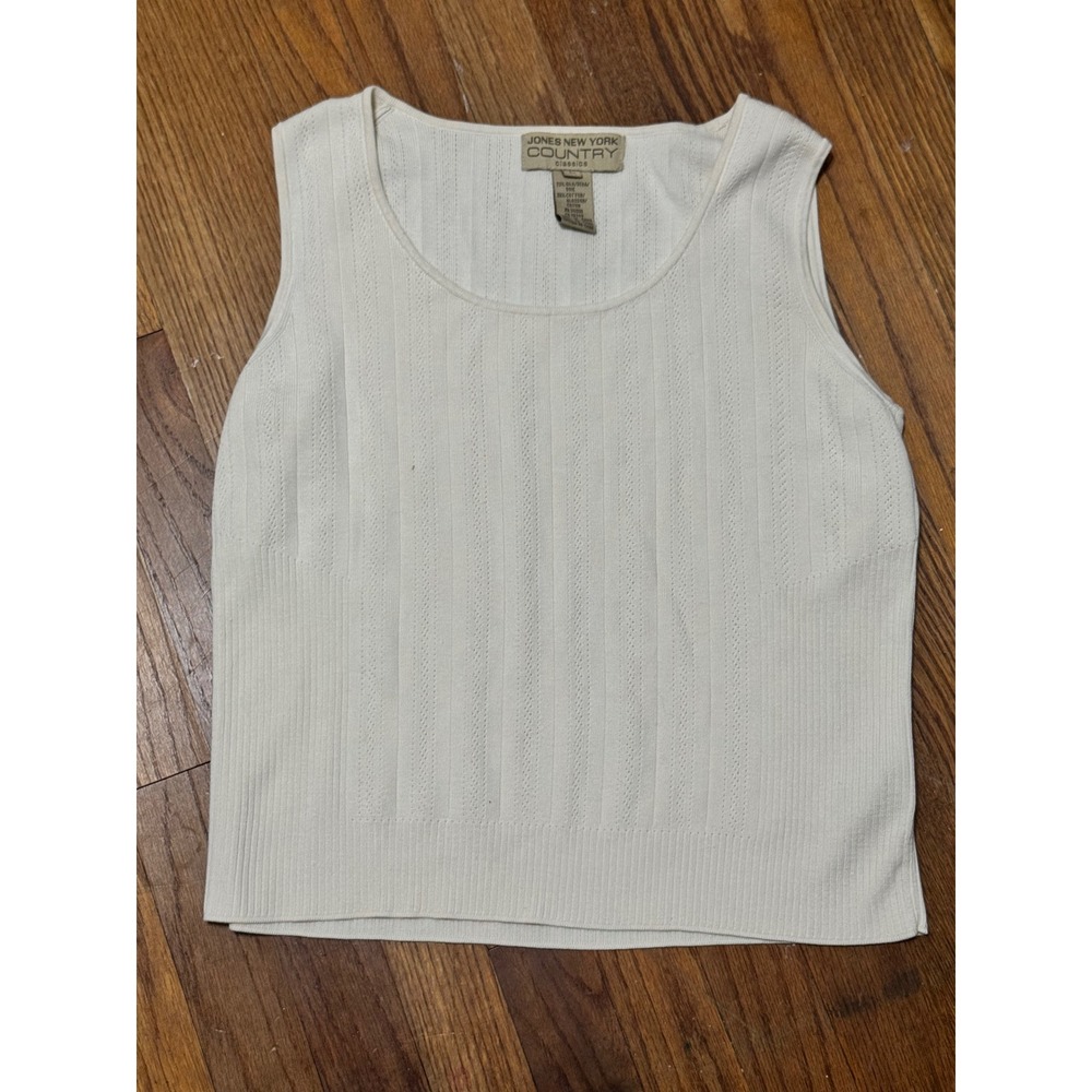 Jones New York Country Classics Ivory Silk Cotton Knit Shell Tank Top Size L